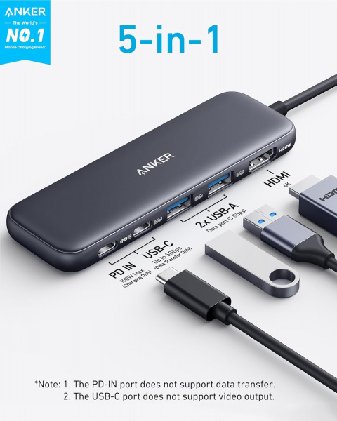 Мультифункциональный хаб Anker 332 USB-C Hub 5 в 1 (A8355611)