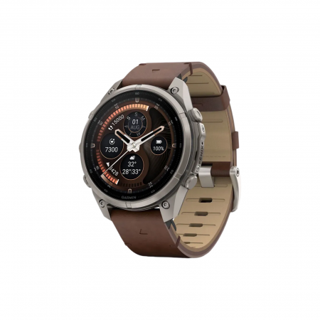 Часы Garmin Fenix 9 PRO INREACH, 47 мм, AMOLED, Sapphire Titanium with Walnut Leather Band (010-04336-40)