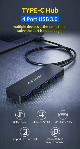 Компактный USB-C хаб 4 в 1 Acasis AC3-L42