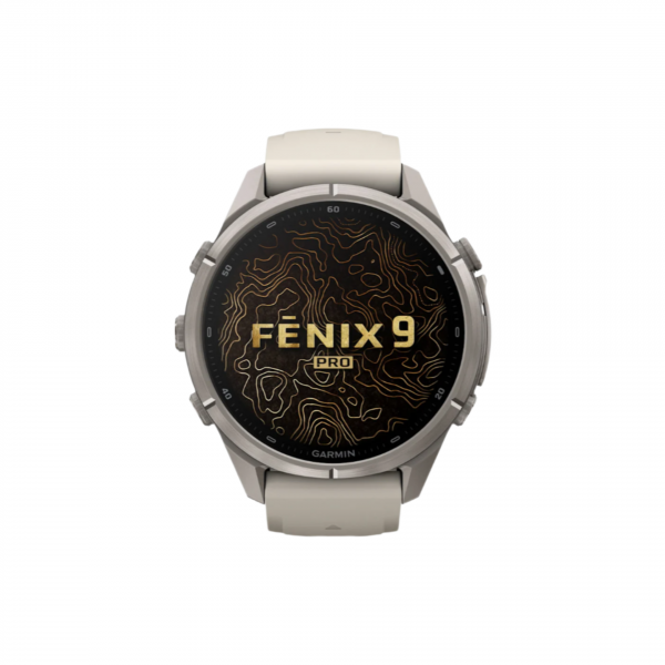 Часы Garmin Fenix 9 Pro - 43mm, No inReach, Titanium with Fog Gray/Dark Sandstone Silicone Band (010-04335-85)