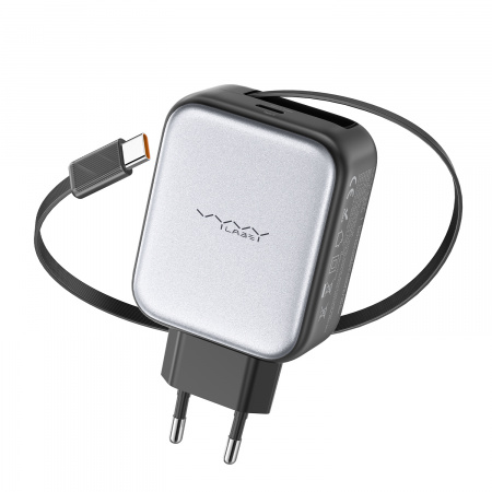 Сетевое зарядное устройство с выдвижным кабелем Vyvylabs Swiftshine 30W (GANXY30E)