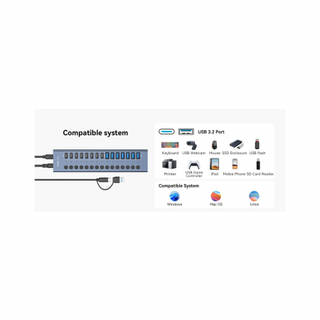 USB-хаб Acasis HB16Pro, 16 портов (8 USB-A + 8 USB-C)