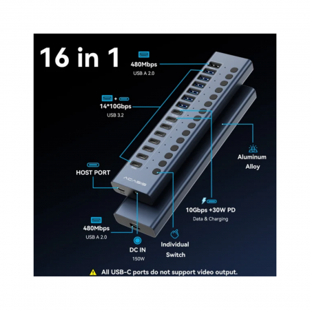 USB - хаб Acasis HB16Max (8USB-A + 8USB-C)