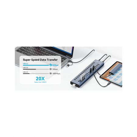 USB-хаб Acasis HB16Pro, 16 портов (8 USB-A + 8 USB-C)